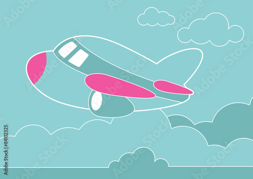 An illustration of a plane in the clouds 
