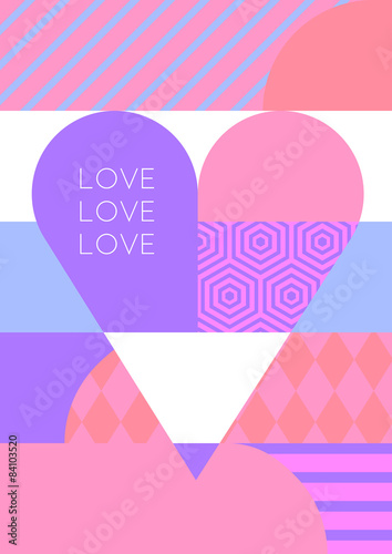 Vector creative romantic background, multicolor heart with patte
