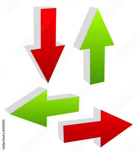 3d green and red arrows pointing to different directions. Up, do