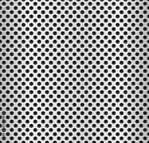 Seamless metal swatch. Perforated metal pattern with black holes