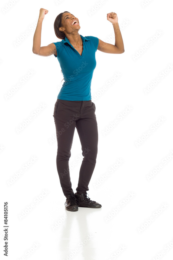 Model happy successful arms in the air Model happy successful arms in the air