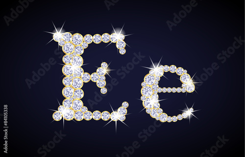 Letter "E" composed from diamonds with golden frame. Complete alphabet set.