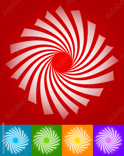 Abstract twisting, rotating vector elements in 5 colors.