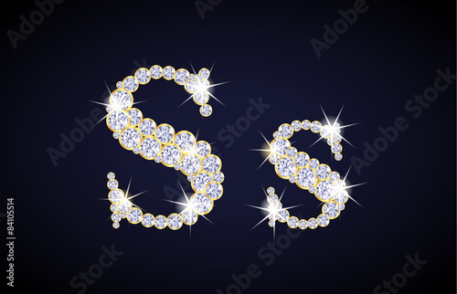 Letter "S" composed from diamonds with golden frame. Complete alphabet set.