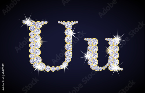 Letter "U" composed from diamonds with golden frame. Complete alphabet set.