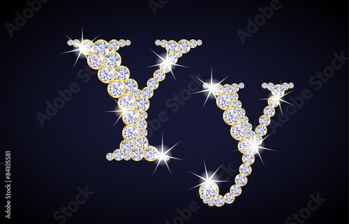 Letter "Y" composed from diamonds with golden frame. Complete alphabet set.