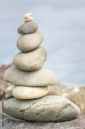 Pile of Smooth Stones on a Beach. Concept of Balance and Harmony