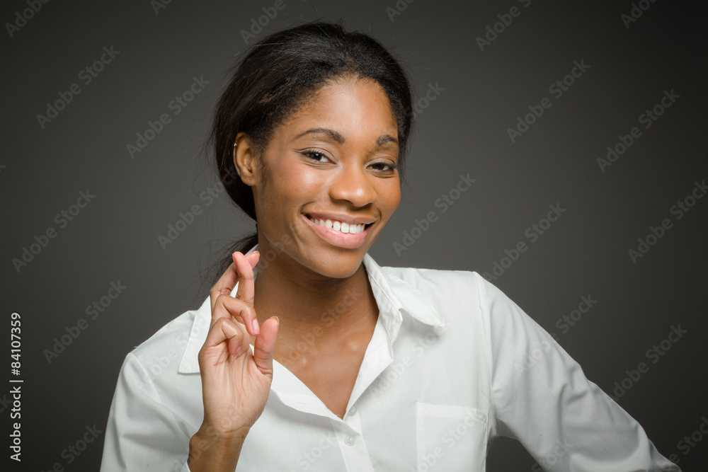 Model fingers crossed wishing lucky Model fingers crossed wishing lucky