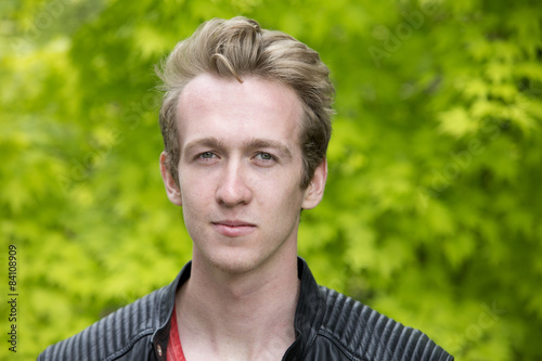 young man in leather jacket