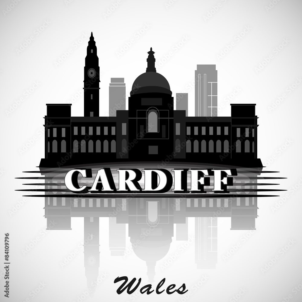 Modern Cardiff City Skyline Design. Wales