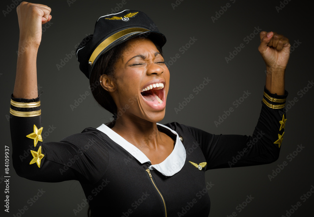 Model happy successful arms in the air Model happy successful arms in the air