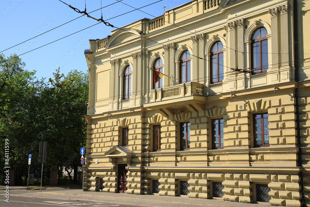 Fototapeta premium Building on the left bank of the river Neris