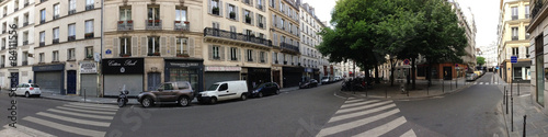 Paris street scene panorama at Marais quarter