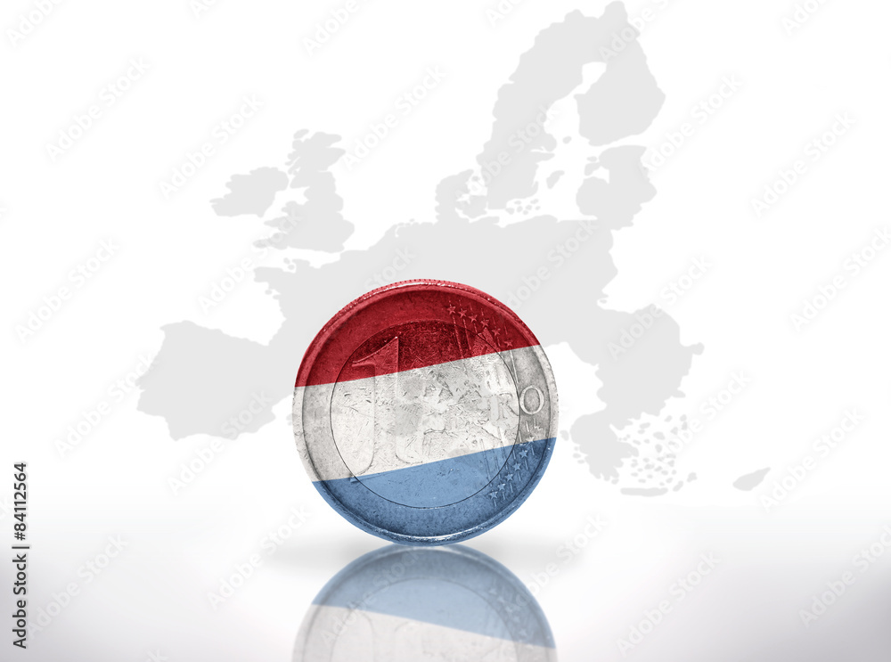 Naklejka premium euro coin with luxembourg flag on european union map background