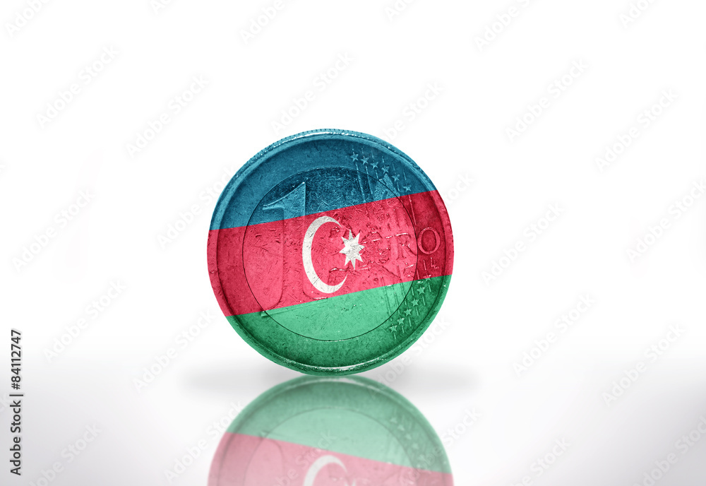 Naklejka premium euro coin with azerbaijani flag on the white background