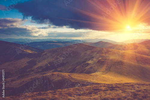 Beautiful landscape in the mountains at sunshine.