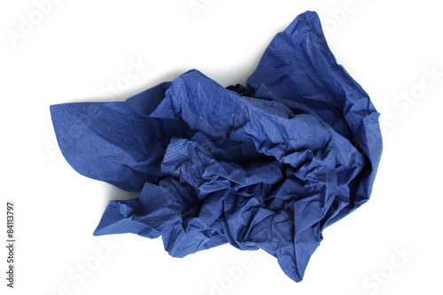 Crumpled blue napkin paper isolated
