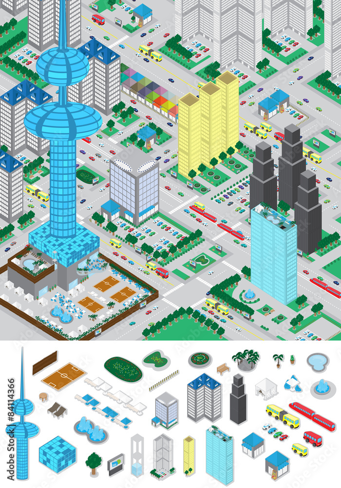 3D Urban City, Very Detailed - Vector Illustration, Graphic Design, Editable For Your Design