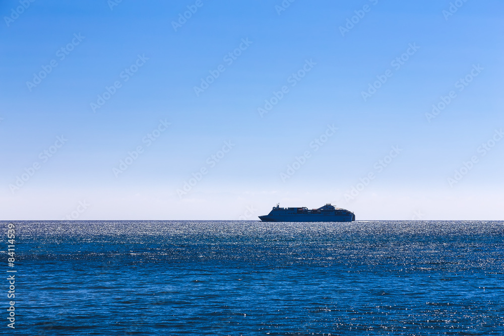 Cruise ship or liner in open ocean