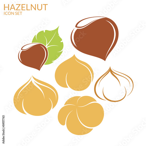 Hazelnut. Icon set  