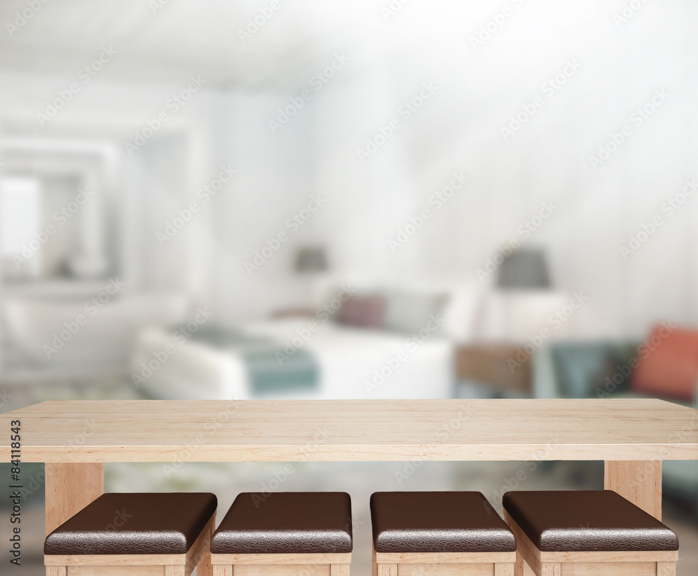 Table Top And Blur Background In Bedroom