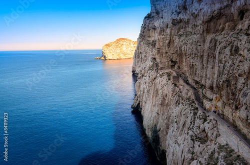 Ocean landscape view of cliffs near Neptune s cave  Sardinia