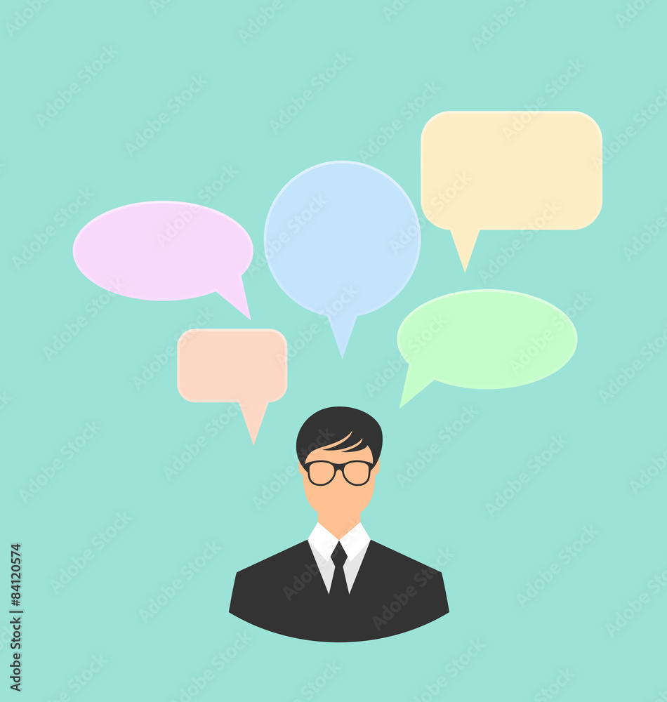 Business man thinking, many thoughts Business man thinking, many thoughts