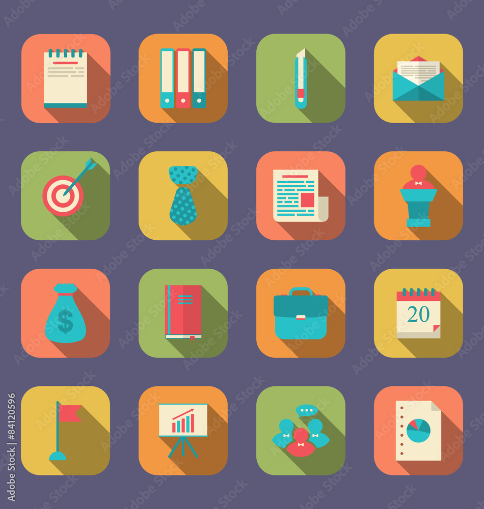 Modern flat icons of web design objects, business, office and ma Modern flat icons of web design objects, business, office and ma