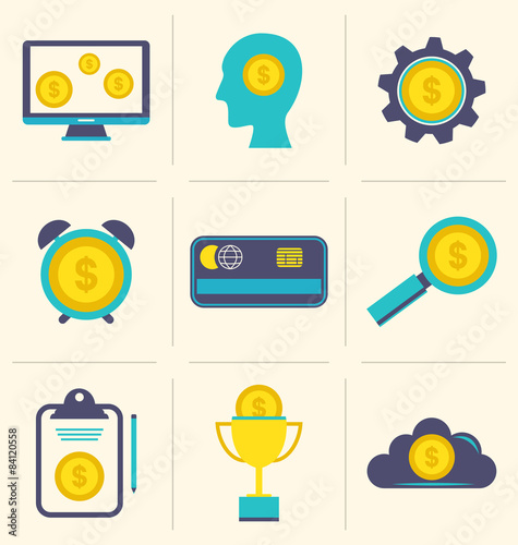 Flat icons of financial and business items