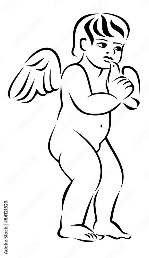 Fototapeta premium Cupid holding white dove