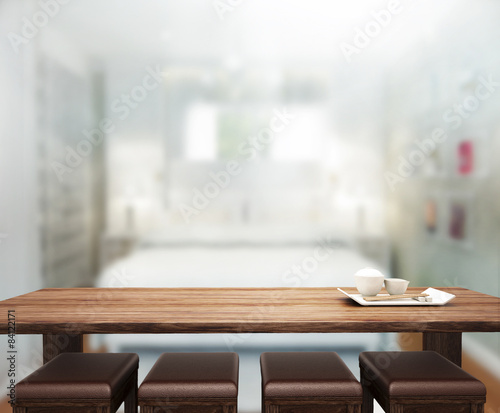 Table Top And Blur Background In Bedroom