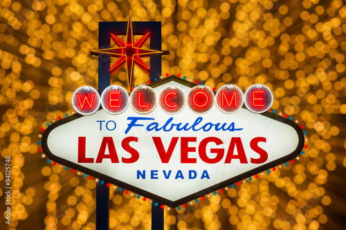 Welcome to fabulous Las Vegas neon sign at night photo