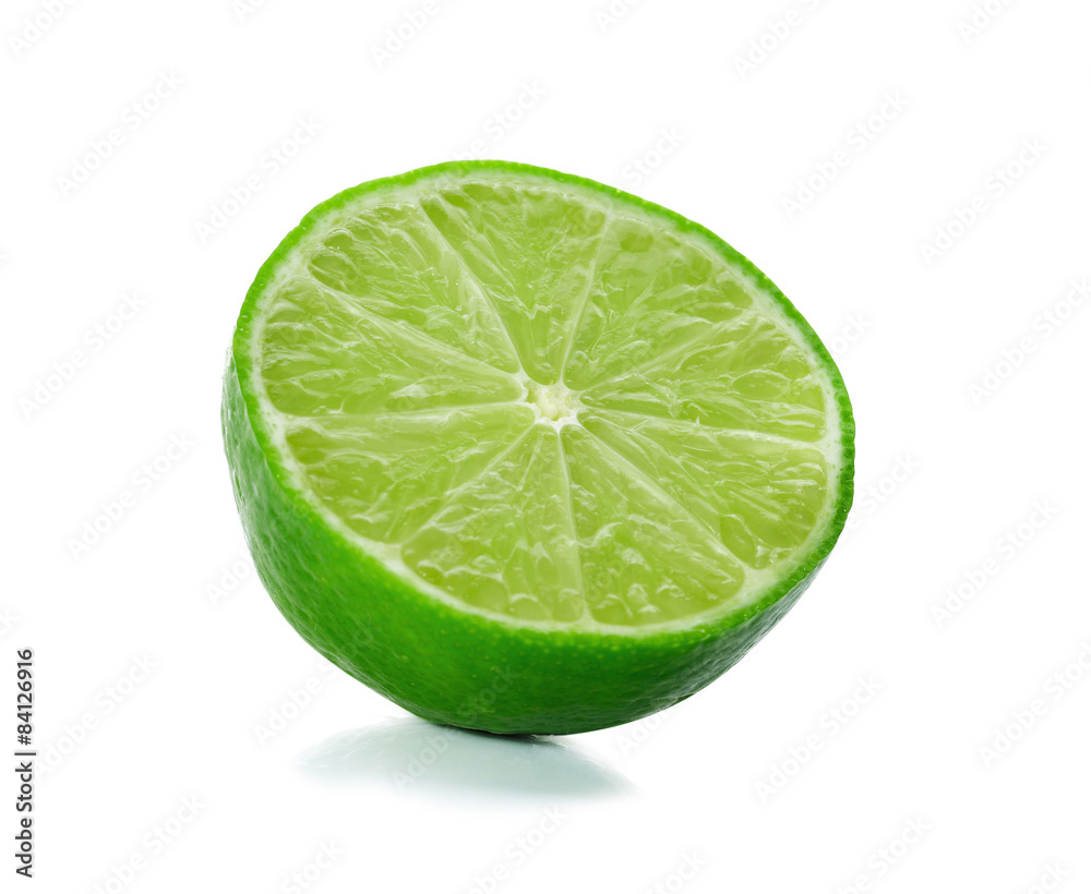 Fresh lime and slice, Isolated on white background Fresh lime and slice, Isolated on white background