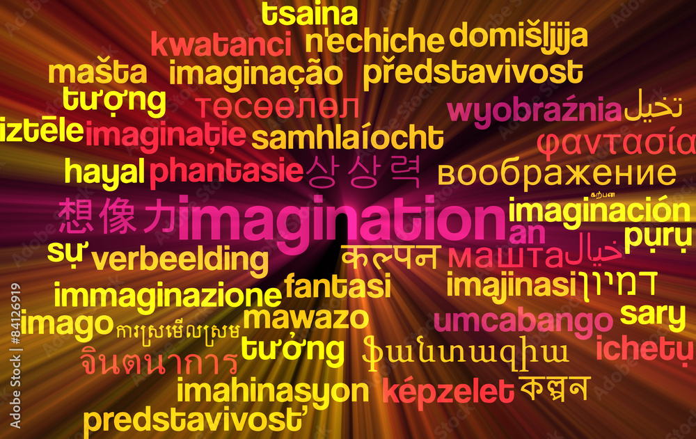 Imigination multilanguage wordcloud background concept glowing
