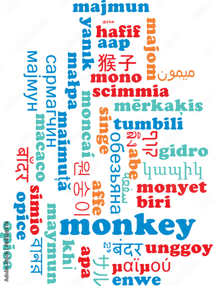 Monkey multilanguage wordcloud background concept