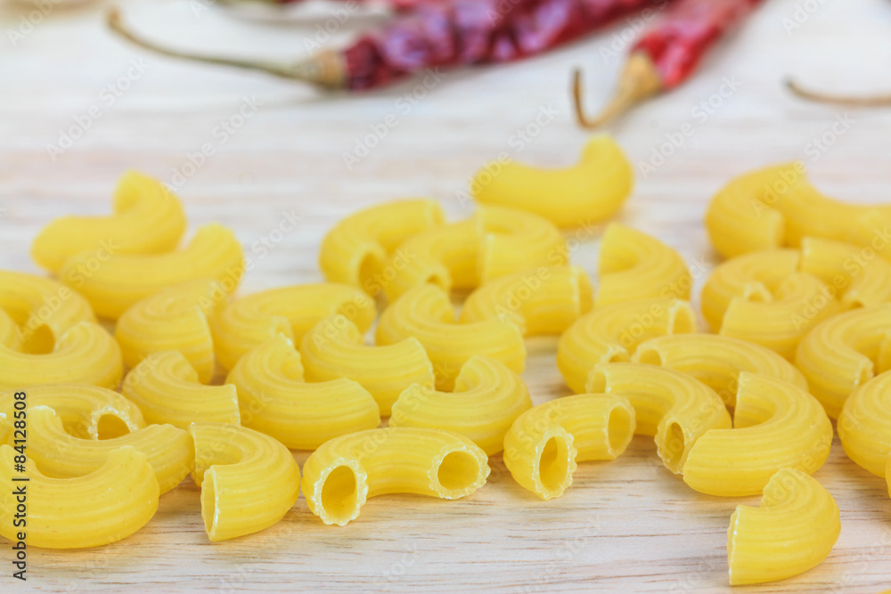 Close up dry macaroni pasta