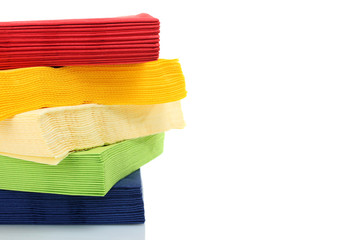 Serving colored paper napkins isolated on white background