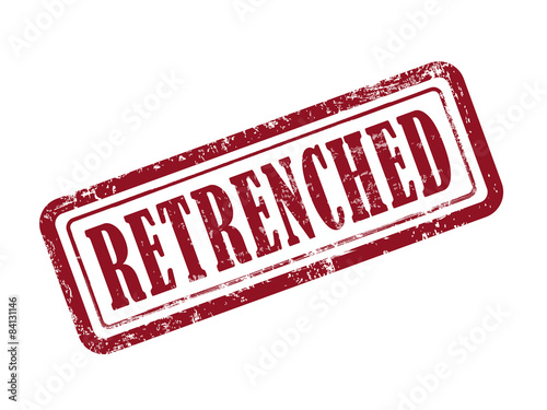 stamp retrenched in red text on white