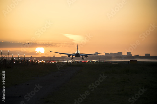 Airplane almost landed.
