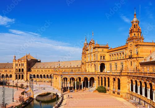  Central building at Plaza de Espana in day time. Seville, S