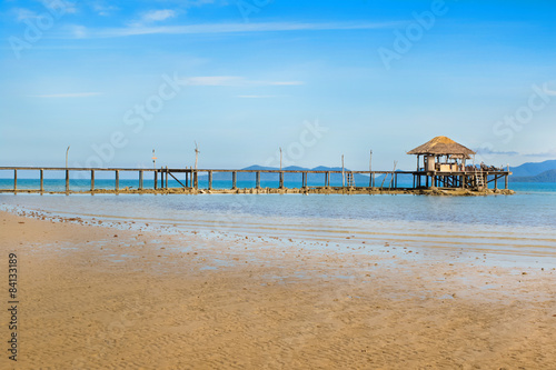 Landscape of Wooded bridge pier in the morning