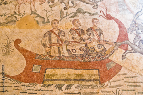 Mosaic details inside roman villa at Piazza Armerina, Sicily