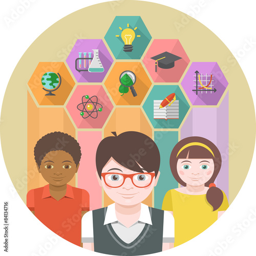 Kids with school icons