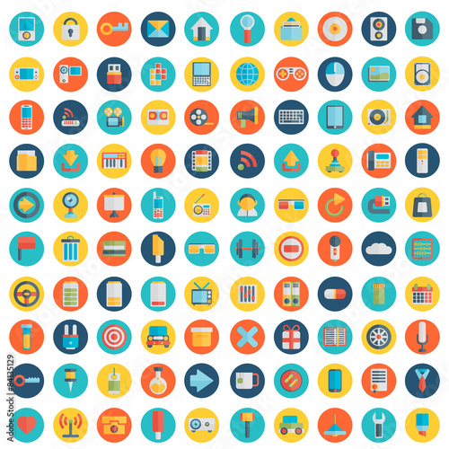 Set of 100 vector social media icons. Flat design 