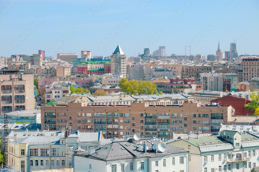 View of the roofs of residential houses in Moscow center
