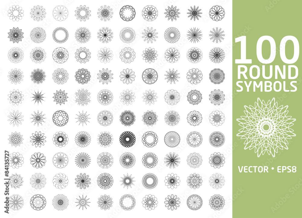 Round symbols set. 100 vector spirographs