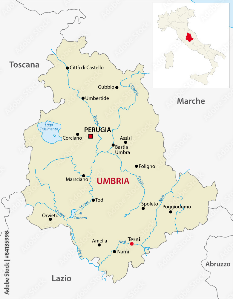 umbria map with outline map italy