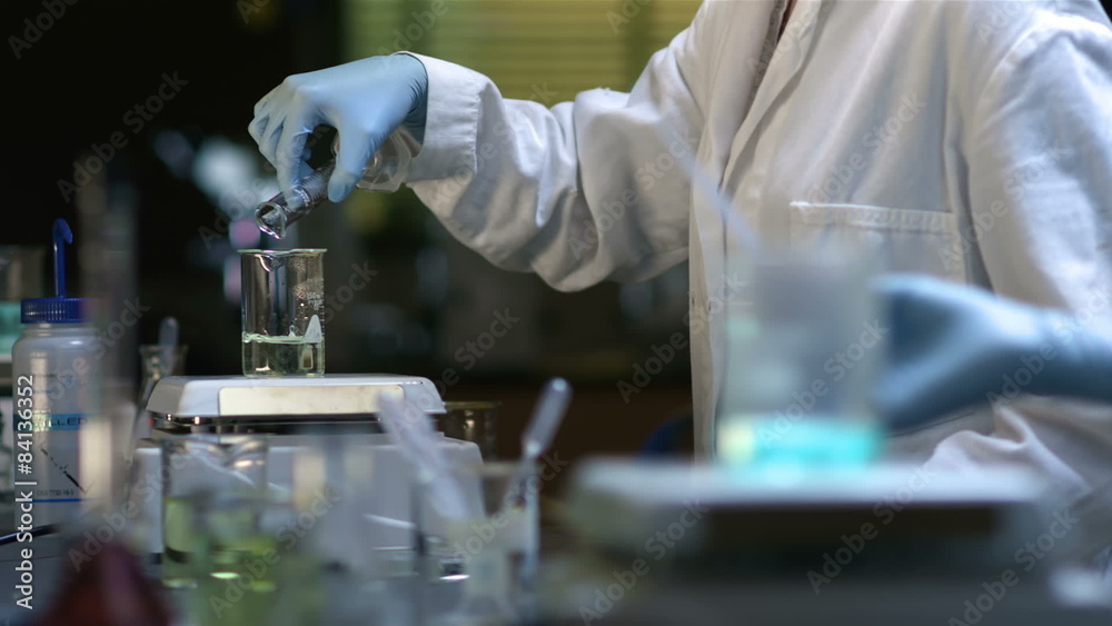 Close up of experiments being conducted in a chemistry lab