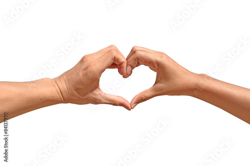 Heart shaped hands isolated on white background