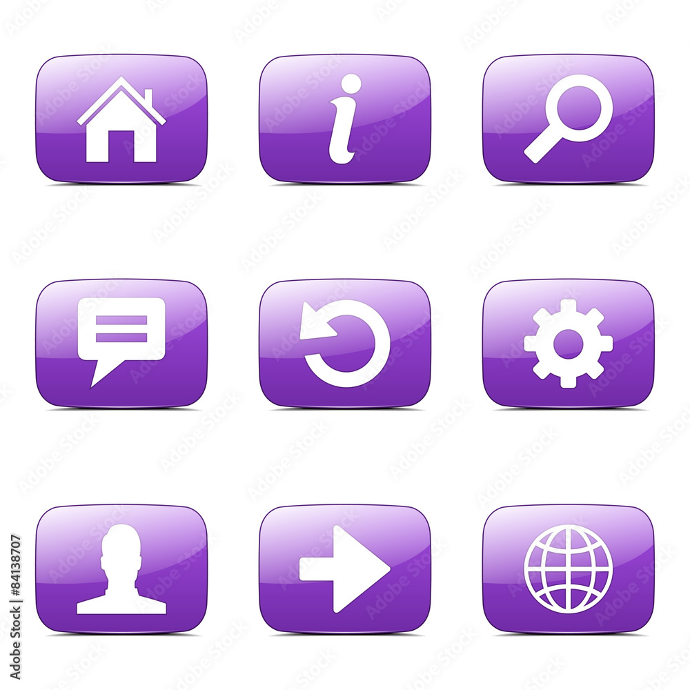 Web Internet Square Vector Violet Icon Design Set
